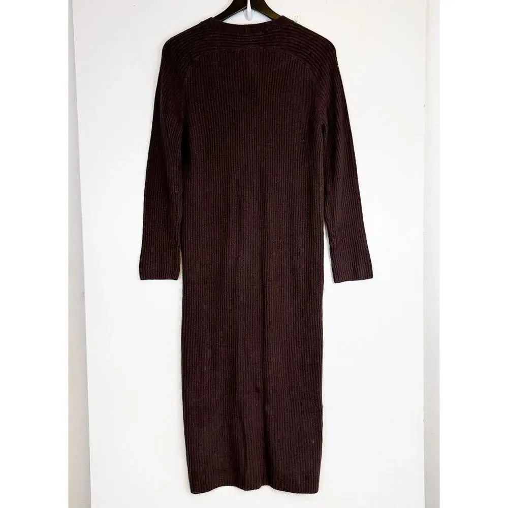 New Abercrombie & Fitch Duster Maxi Sweater Dress Rib Brown Button $120 - S